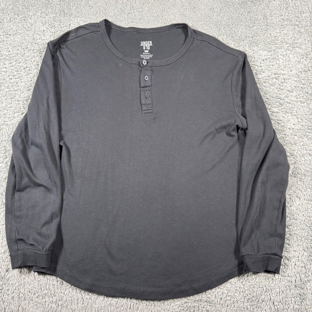 Under 5'10 Henley Shirt Mens Small Gray Pima Cotton Long Sleeve Curved Hem